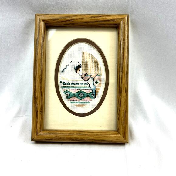 Prayer Counted Cross Stitch in frame 6 x 8" USA handmade mother Mary - Picture 1 of 5